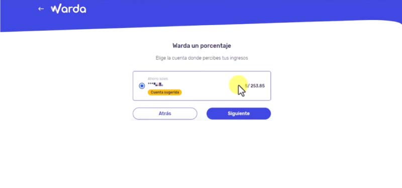 selecciona la cuenta en Warda